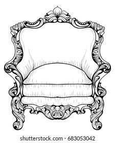 Baroque armchair with luxurious ornaments. Vector French Luxury rich intricate structure. Victorian Royal Style decors