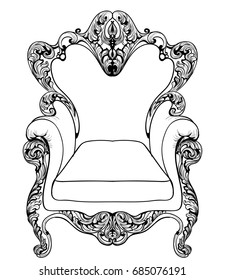 Baroque armchair with luxurious ornaments. Vector French Luxury rich intricate structure. Victorian Royal Style decor