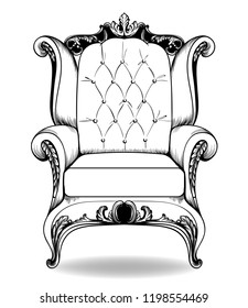 Baroque armchair Vector. French Luxury rich intricate structure. Victorian Royal Style decor with luxurious ornaments