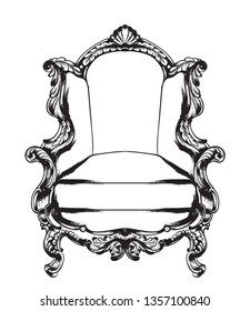 Baroque armchair Vector. Royal style decotations. Victorian ornaments engraved. Imperial furniture decor illustrations line arts