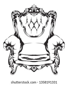 Baroque armchair Vector. Royal style decotations. Victorian ornaments engraved. Imperial furniture decor illustrations line arts