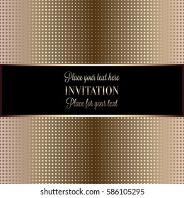 Baroque background with antique, luxury beige and metal gold frame, template banner, halftone dot decoration, perfect for invitation or greeting card, stylish and contemporary design.