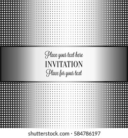 Baroque background with antique, luxury black and metal silver frame, template banner, halftone dot decoration, perfect for invitation or greeting card, stylish and contemporary design.