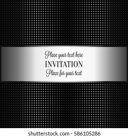 Baroque background with antique, luxury black and metal silver frame, template banner, halftone dot decoration, perfect for invitation or greeting card, stylish and contemporary design.