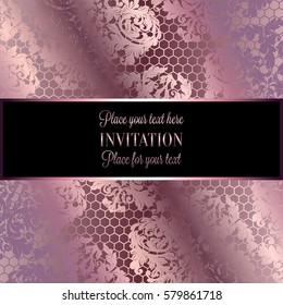 Baroque background with antique, luxury silver lace and metal gold vintage frame, victorian banner,damask intricate wallpaper ornaments, invitation card, baroque style booklet, lace decoration,textile