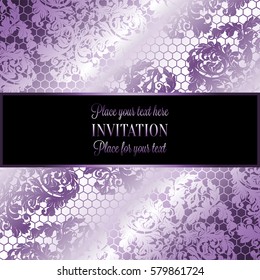 Baroque background with antique, luxury silver lace and metal gold vintage frame, victorian banner,damask intricate wallpaper ornaments, invitation card, baroque style booklet, lace decoration,textile