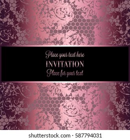 Baroque background with antique, luxury silver lace and metal gold vintage frame, victorian banner,damask intricate wallpaper ornaments, invitation card, baroque style booklet, lace decoration,textile