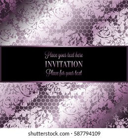Baroque background with antique, luxury silver lace and metal gold vintage frame, victorian banner,damask intricate wallpaper ornaments, invitation card, baroque style booklet, lace decoration,textile