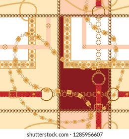 Baroque belts and chains. Vector seamless pattern for print, fabric, scarf.