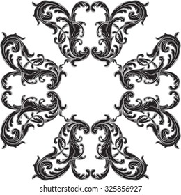 Baroque black vintage rosette element on white