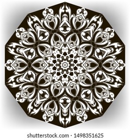 Baroque black and white vector mandala pattern. Ornamental decorative plate. Patterned monochrome background. Round floral ornament in baroque Victorian style. Mandala design. Vintage flowers, leaves
