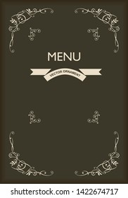 Baroque book, menu cover template design, retro, vintage design, lined template, deep brown & cream color