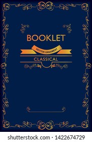 Baroque book, menu cover template design, retro, vintage design, decorative lined template, blue & gold