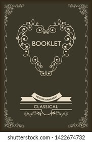 Baroque book, menu cover template design, retro, vintage design, lined template, deep brown & cream color