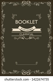 Baroque book, menu cover template design, retro, vintage design, lined template, deep brown & cream color