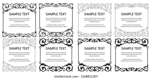 Baroque calligraphic design elements . Decorative modern swirls or scrolls, vintage frames , flourishes, labels with retro ornament pattern in antique rococo style. Use for certificate or invitation.