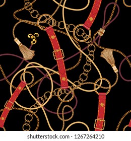 Baroque chains and belts. Vector seamless pattern for scarf.