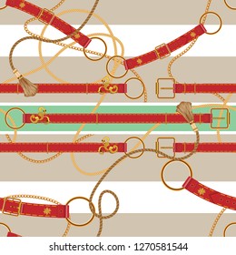 Baroque chains and belts. Vector seamless striped pattern for scarf.