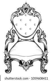 Baroque chair with luxurious ornaments. Vector French Luxury rich intricate structure. Victorian Royal Style decors