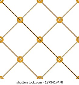 Baroque check seamless pattern with chains. Vector patch for fabric, scarf.