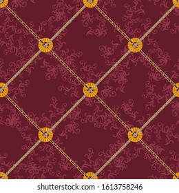 Baroque check seamless pattern with chains. Vector patch for fabric, scarf.