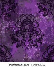 Baroque classic damask pattern ornament Vector. Royal fabric background. Luxury decors ultra violet colors