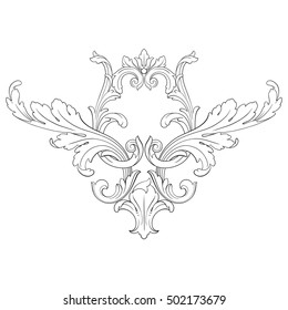 Baroque classic element swirl with leaves motives. Line art.