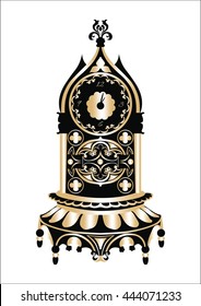 Baroque Classic Golden clock Vector. Rich ornamented Baroque Style clock