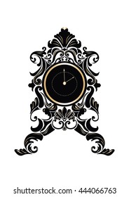 Baroque Classic Round Golden clock Vector. Rich ornamented Baroque Style clock