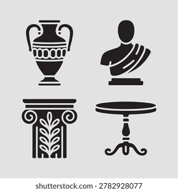 Baroque classical decorative objects icons collection featuring ornate decor antique sculptures and artistic elements perfect for luxury branding and classical themed creative projects