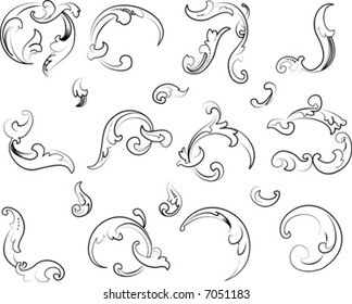 Baroque Clipart. Calligraphy Style. All Curves Separately.