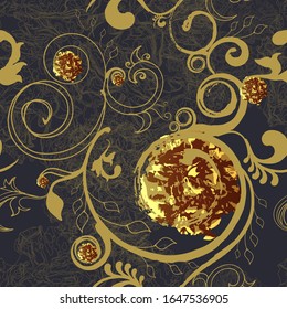 Baroque. Color vector seamless pattern of Baroque details.