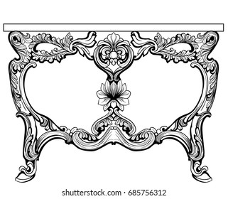 Baroque console table engraved. Vector French Luxury rich intricate ornamented structure. Victorian Royal Style decor