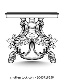 Baroque console table with luxurious ornaments. Vector French Luxury rich intricate structure. Victorian Royal Style decors