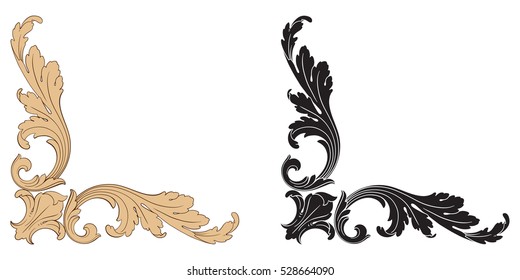 Baroque corner vector set of vintage elements for design. Decorative design element filigree calligraphy vector. You can use for wedding decoration of greeting card and laser cutting. Tattoo black