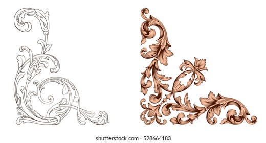 Baroque corner vector set of vintage elements for design. Decorative design element filigree calligraphy vector. You can use for wedding decoration of greeting card and laser cutting. Tattoo black