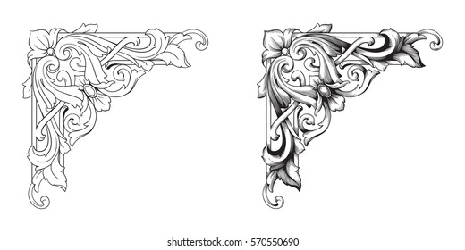 Baroque corner vector set of vintage elements for design. Decorative design element filigree calligraphy vector. You can use for wedding decoration of greeting card and laser cutting.