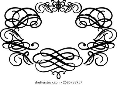 Baroque crest line art frame on the white isolated background.