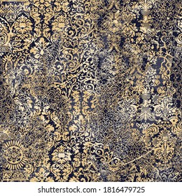 Baroque And Damask Arabesque Motifs Ripped Abstract Patchwork Wallpaper Grunge Vector Seamless Pattern
