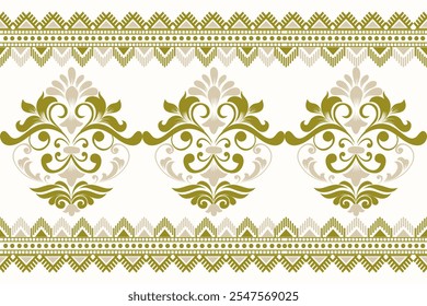Baroque damask design featuring ornate floral motifs, perfect for luxury decor and backgrounds