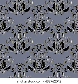 Baroque damask elegant floral vector seamless pattern wallpaper illustration with vintage stylish decorative baroque 3d flowers leaves  ornaments with shadow and highlight on the light background