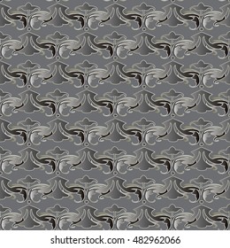 Baroque damask elegant floral vector seamless pattern wallpaper illustration with vintage stylish decorative baroque 3d flowers leaves  ornaments with shadow and highlight on the light grey background