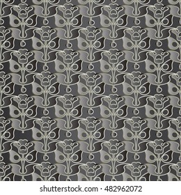 Baroque damask elegant floral vector seamless pattern wallpaper illustration with vintage stylish decorative baroque 3d flowers leaves  ornaments with shadow and highlight on the light grey background