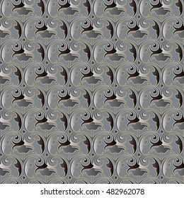 Baroque damask elegant floral vector seamless pattern wallpaper illustration with vintage stylish decorative baroque 3d flowers leaves  ornaments with shadow and highlight on the light grey background