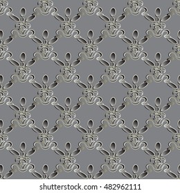 Baroque damask elegant floral vector seamless pattern wallpaper illustration with vintage stylish decorative baroque 3d flowers leaves  ornaments with shadow and highlight on the light grey background