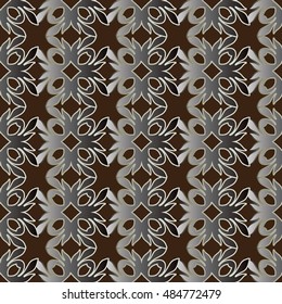 Baroque damask elegant floral vector seamless pattern background  wallpaper illustration with vintage stylish decorative baroque 3d flowers leaves  ornaments with shadow and highlight 