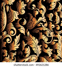 Baroque damask floral vector seamless pattern background wallpaper illustration with vintage  antique medieval flowers and ornaments.