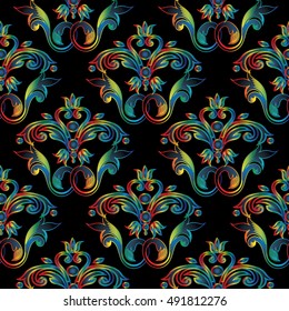 Baroque damask floral vintage vector seamless pattern background wallpaper illustration with baroque 3d flowers and ornaments.Baroque floral pattern,Baroque floral ornament.Baroque seamless pattern