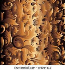Baroque damask gold vector seamless pattern background wallpaper illustration with antique medieval decorative paisley flowers and ornaments.Paisley floral seamless pattern.Baroque damask ornament
