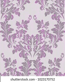 Baroque Damask pattern texture in ultra violet color Vector. Royal fabric background. Luxury background decor